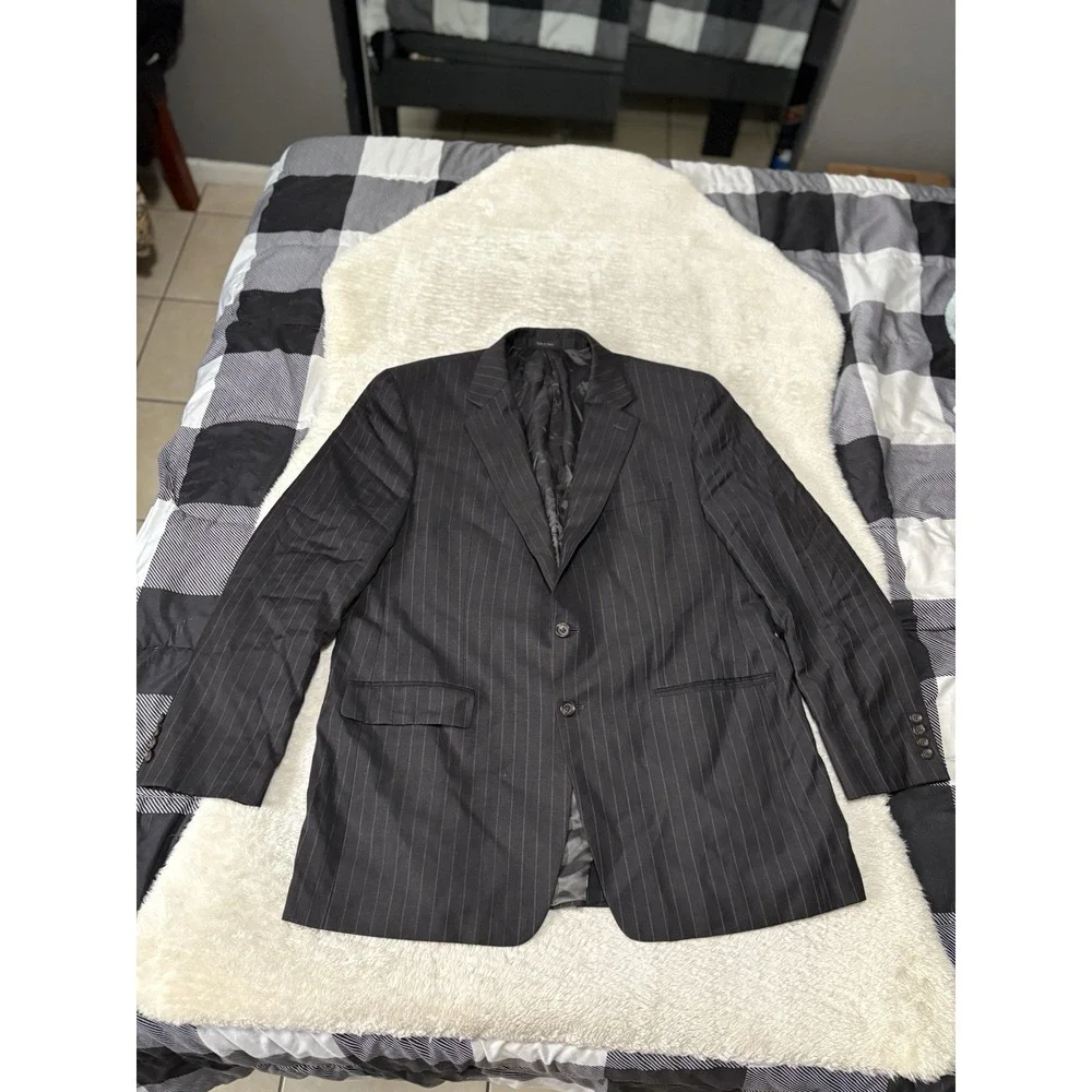 Lauren Ralph Lauren Men's Black Striped Wool Blazer Jacket Size 46L‎ 2 Button